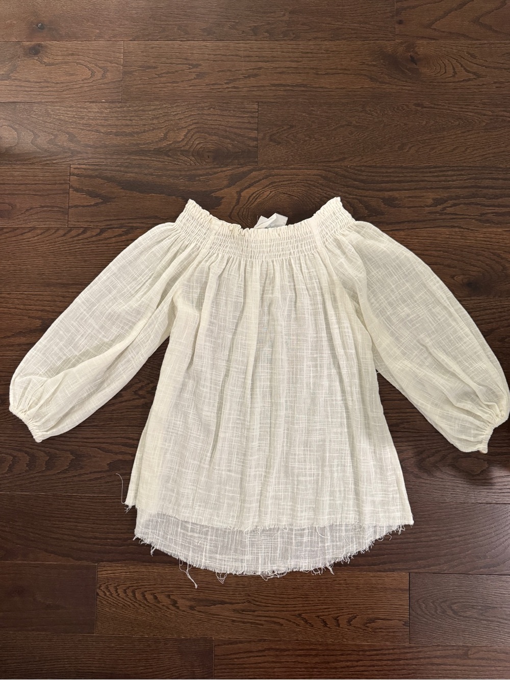 Blue Life Cream Off-the-Shoulder Smocked Peasant Top
